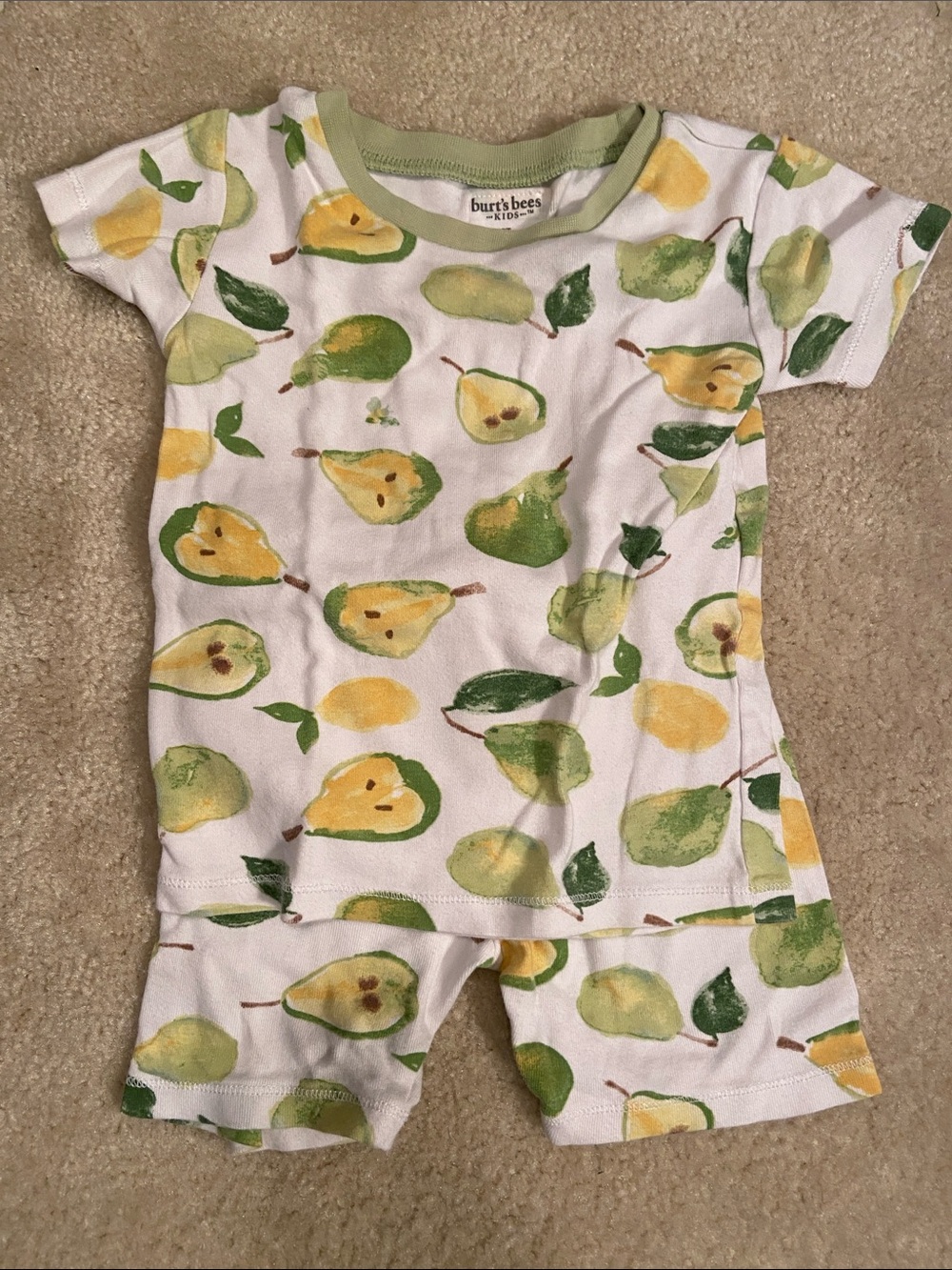 Burt's Bees Kids Pear Print Short Sleeve Pajama Set - Green & Yellow